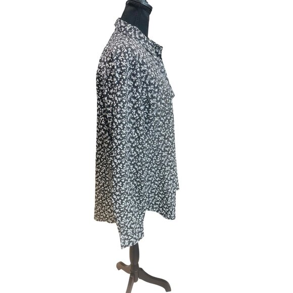 Lands End Womens Floral Button-Up Shirt XL/T Black White Tunic Top Peasant Casua - Picture 4 of 10